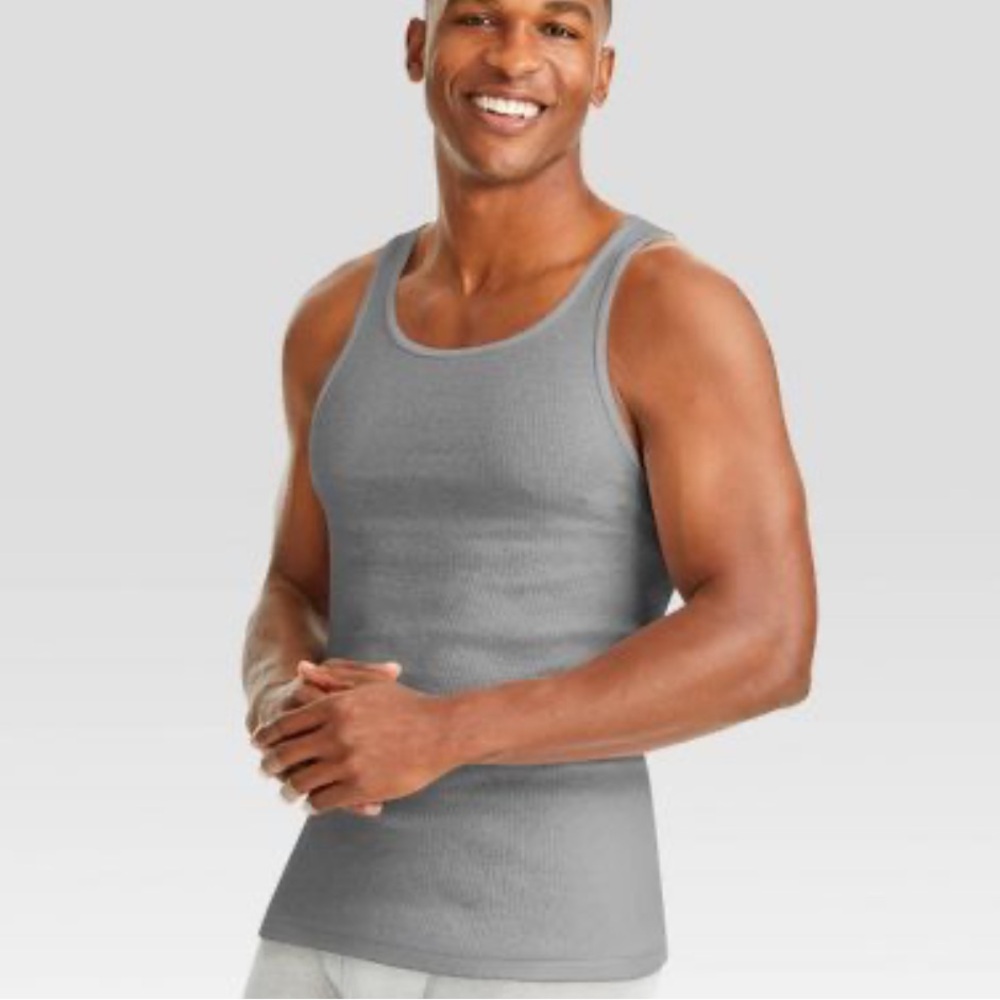 NEW Hanes Men's Ribbed Moisture-Wicking Tank Top 100% cotton 6pk size: M